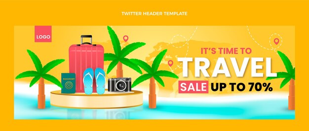 Realistic travel twitter header with discount