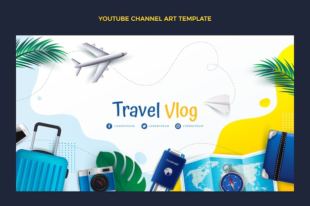 Free Vector realistic travel youtube channel art