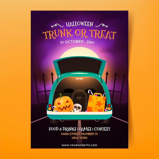 Realistic trunk or treat vertical poster template