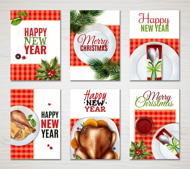 Realistic Turkey Christmas Banner Set