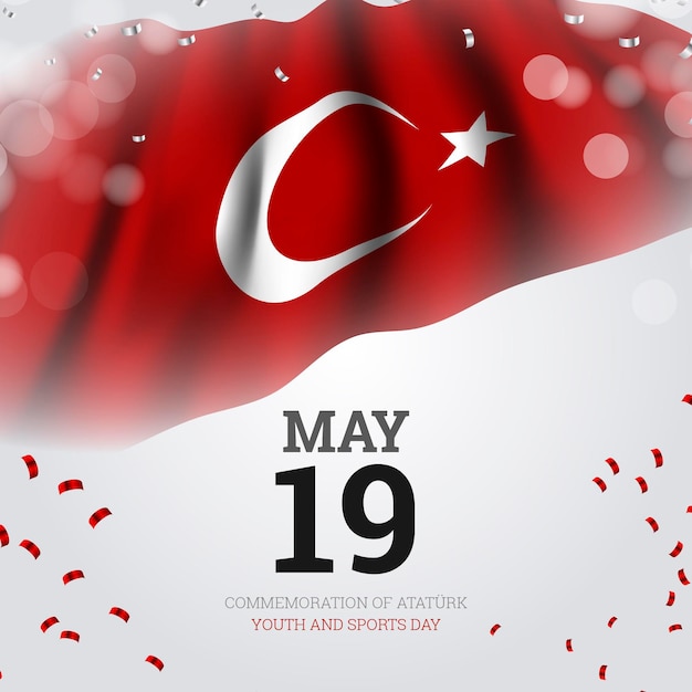 Realistic turkish commemoration of ataturk, youth and sports day illustration