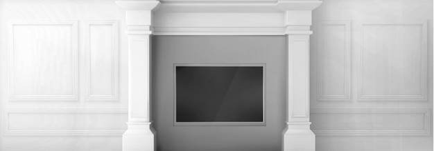 Realistic tv set in niche on white victorian wall