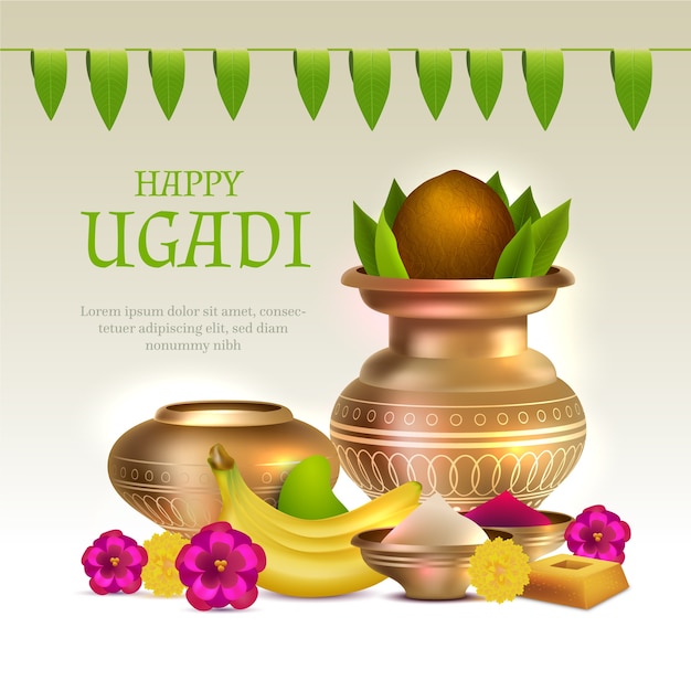 Realistic ugadi banner with fruits