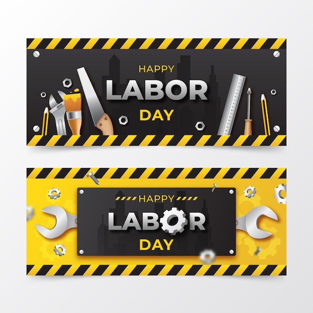 Realistic usa labor day banners set