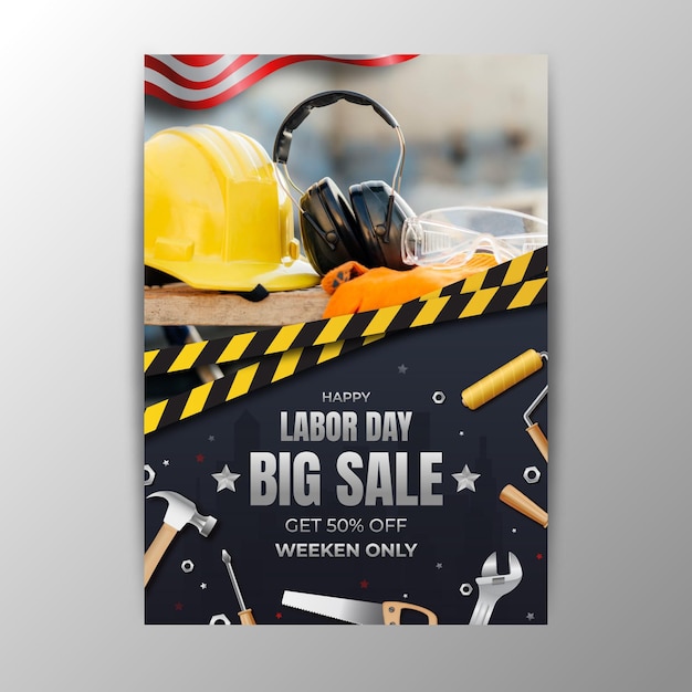 Realistic usa labor day sale vertical poster template