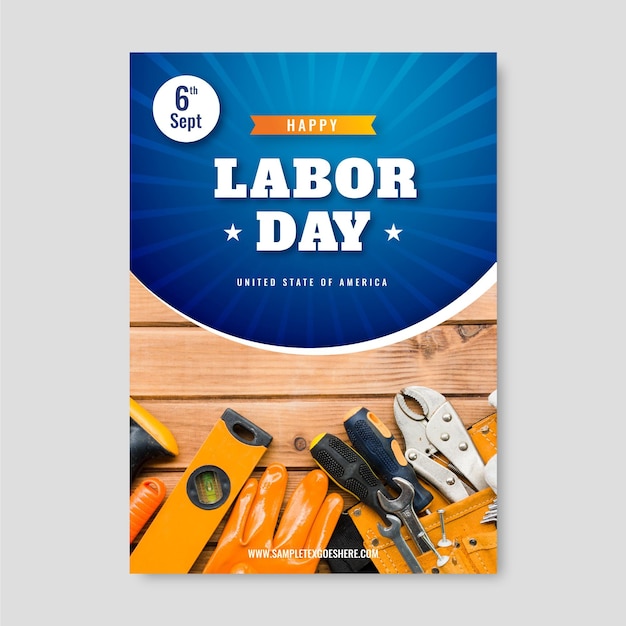 Free Vector realistic usa labor day vertical flyer template with photo