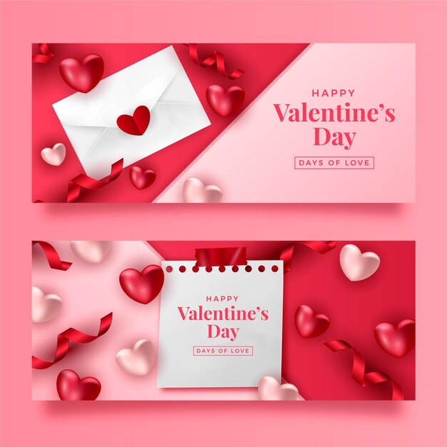 Realistic valentine's day banners