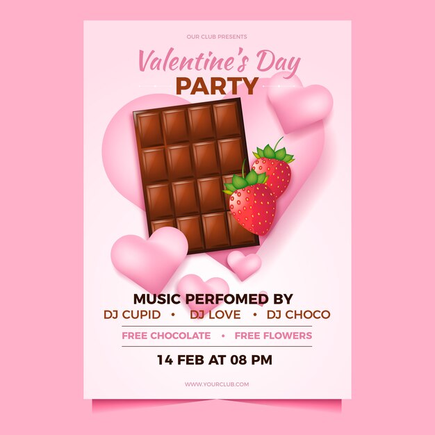 Realistic valentine's day party flyer template