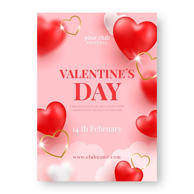 Realistic valentine's day party flyer template