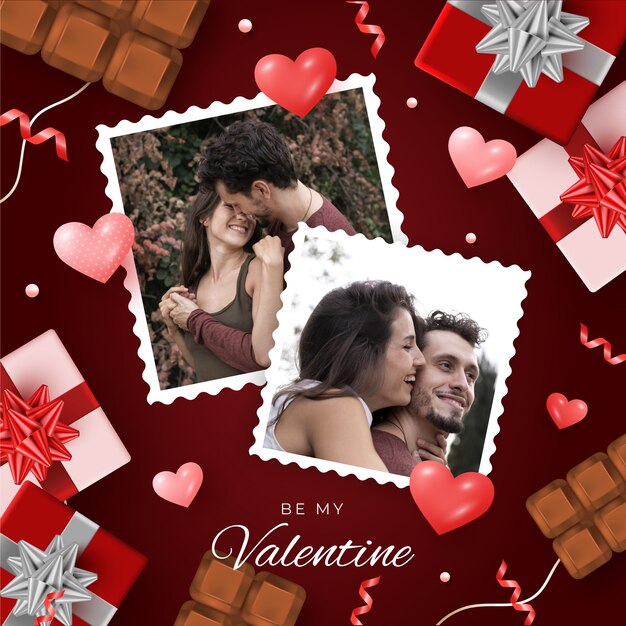 Realistic valentine's day photo frame template