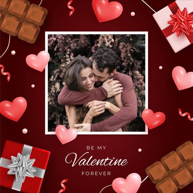 Realistic valentine's day photo frame template