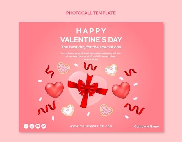 Realistic valentine's day photocall template