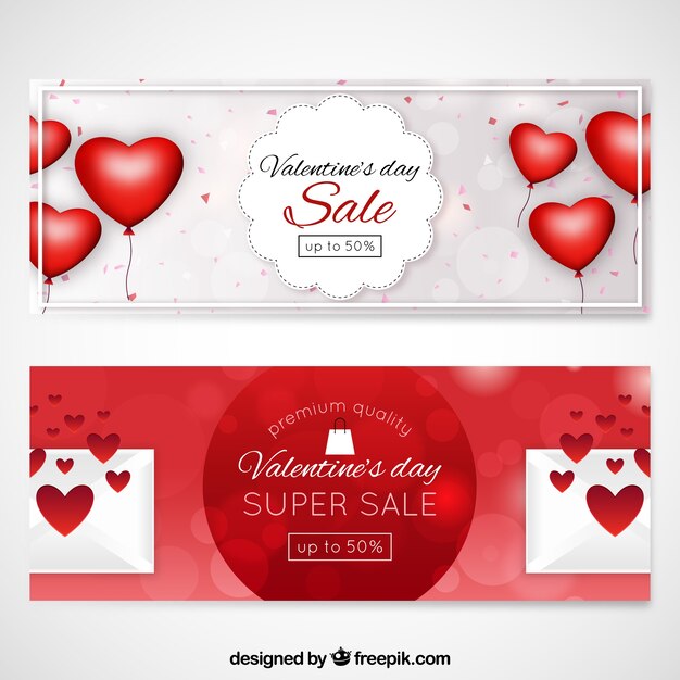 Realistic valentine's day sale banners