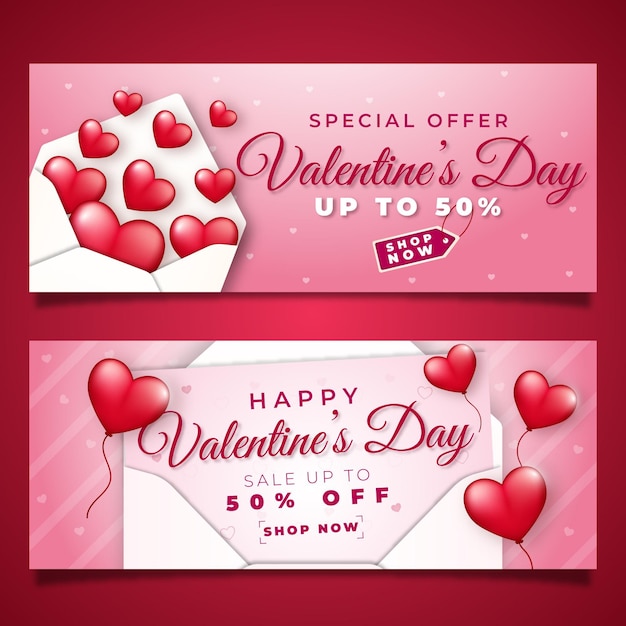 Realistic valentine's day sale banners