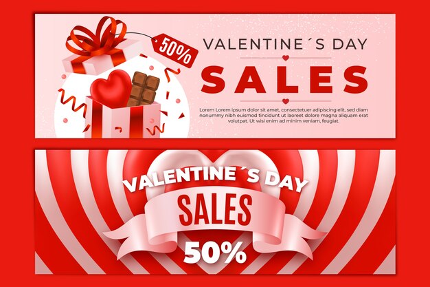 Realistic valentine's day sale horizontal banners set