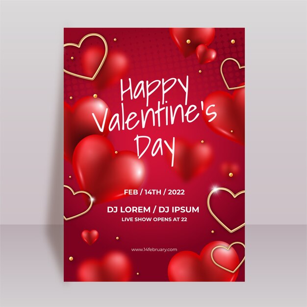 Realistic valentine's day vertical flyer template