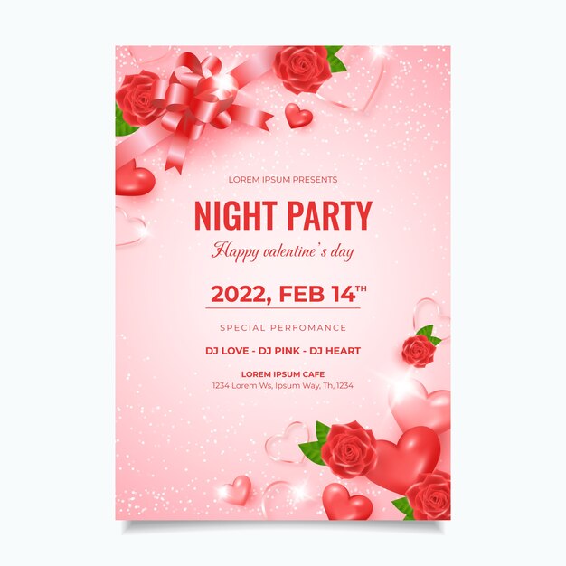 Realistic valentine's day vertical flyer template