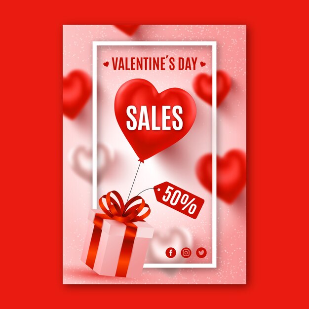 Realistic valentine's day vertical flyer template