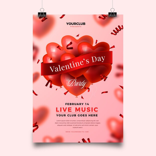 Realistic valentine's day vertical flyer template