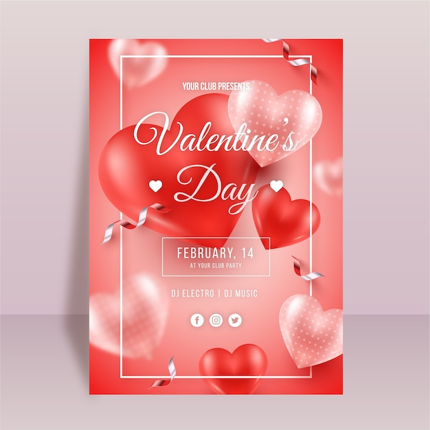 Realistic valentine's day vertical poster template