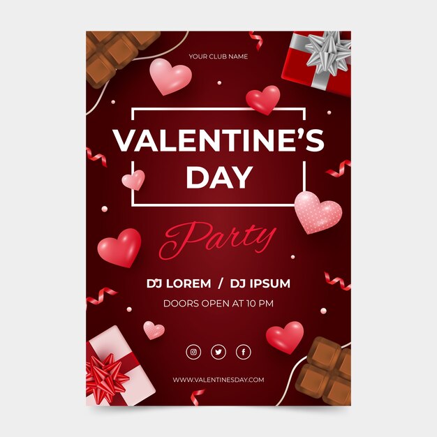 Realistic valentine's day vertical poster template