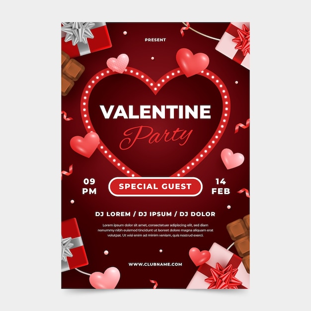 Realistic valentine's day vertical poster template