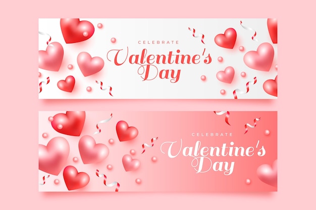 Realistic valentines day banners template