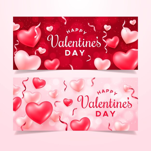 Realistic valentines day banners template