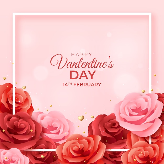 Realistic valentines day floral frame template