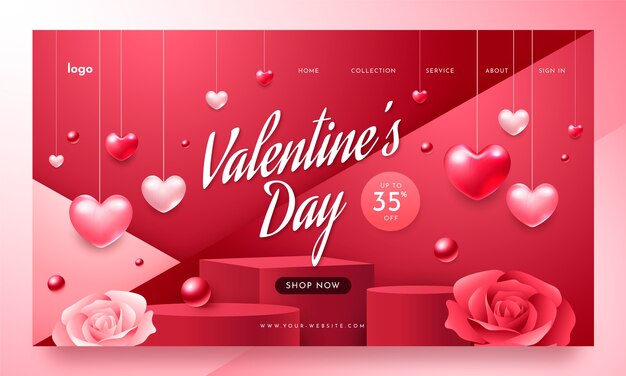 Realistic valentines day landing page template