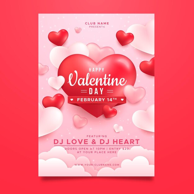 Realistic valentines day party poster template