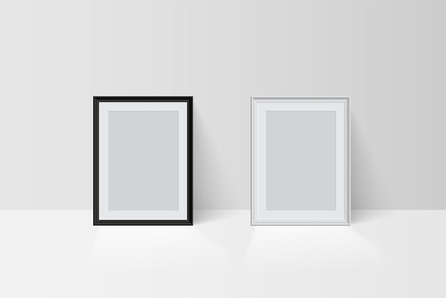 Realistic vector 3d empty blank black and white simple frame mockup templates isolated on light background