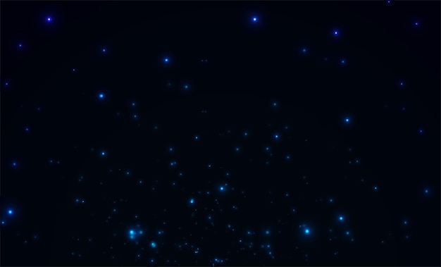 realistic vector background. Blue night sky with sparkling glowing stars.