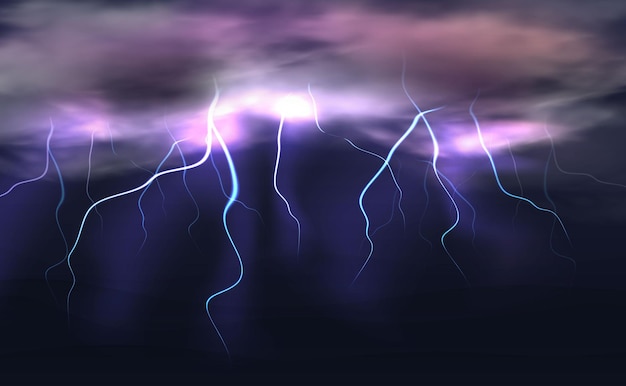 realistic vector background Rainy clouds with lighting Night dark sky