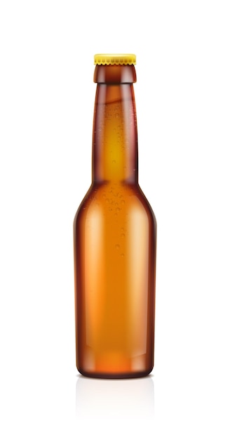 Free Vector realistic vector icon brown transparent beer bottle isolated on white background