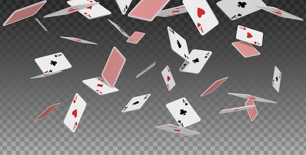 realistic vector icon Flying playing cards of aces of diamonds clubs spades and hearts on transpare