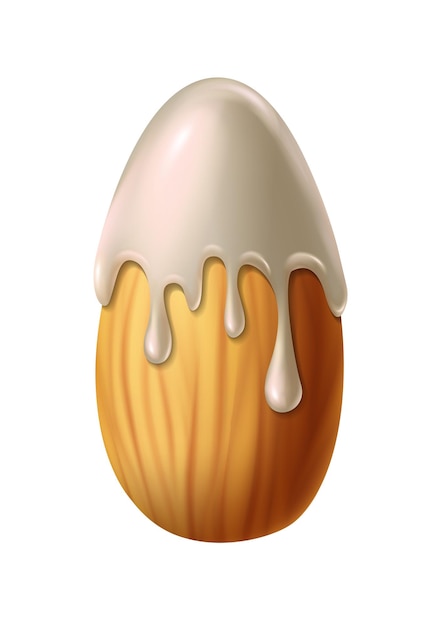 Free vector realistic vector icon illustration almond nut with pouring white chocolate on top of it almond mi