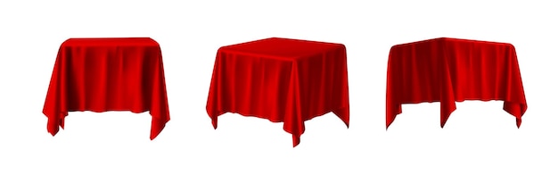 realistic vector icon illustration Red tablecloth in side front and top view Isolated on white