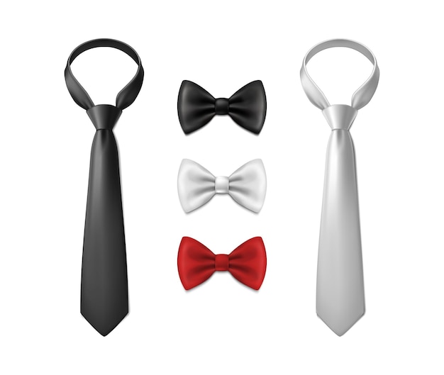 Free Vector realistic vector icon illustration set black and white neck tie and bow