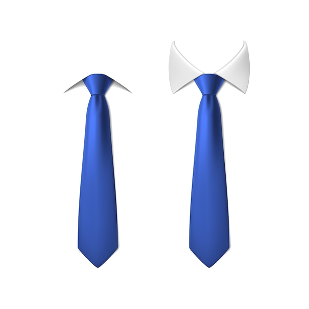 Free Vector realistic vector icon illustration set blue silk neck tie with white collar