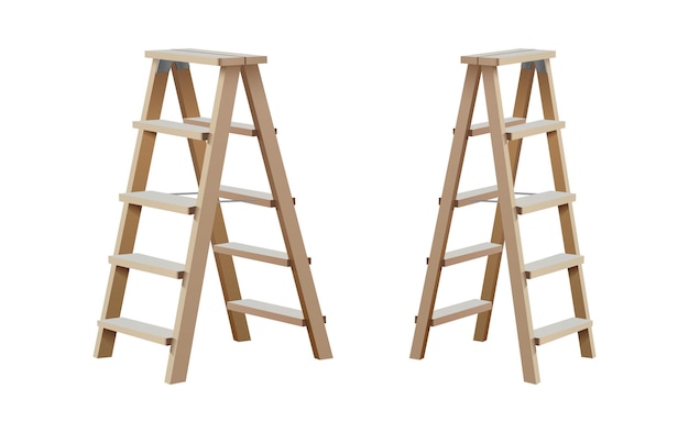 Free Vector realistic vector icon illustration wooden ladder in front and side view isolated on white backg