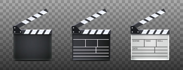 Free Vector realistic vector icon. open movie clapper board in black and white. on transparent background.