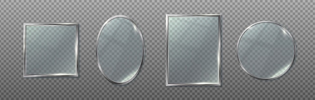 realistic vector icon set Collection of transparent frame in silver mirrors in square oval rectan