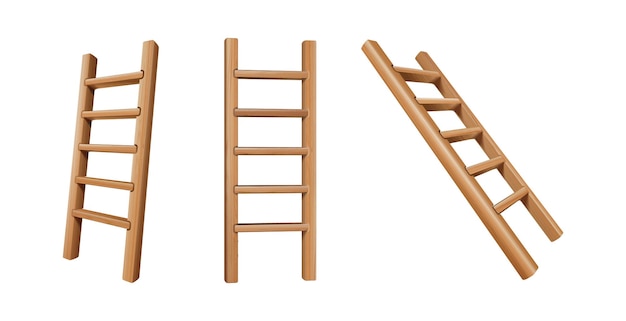 Free Vector realistic vector icon set collection of wooden ladders isolated on white