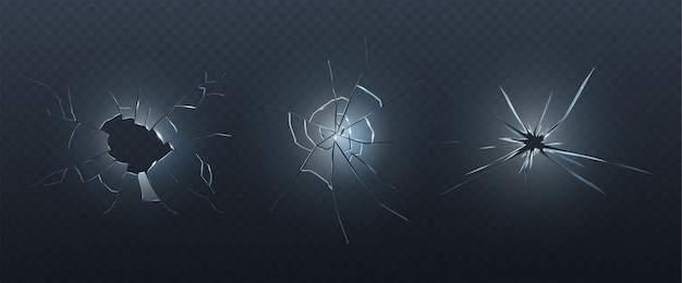 Free Vector realistic vector icon set cracked crushed transparent glass with bullet holes