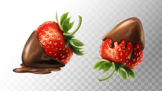 Free Vector realistic vector icon set illustration strawberry covered in chocolate chocolate fondue liqui