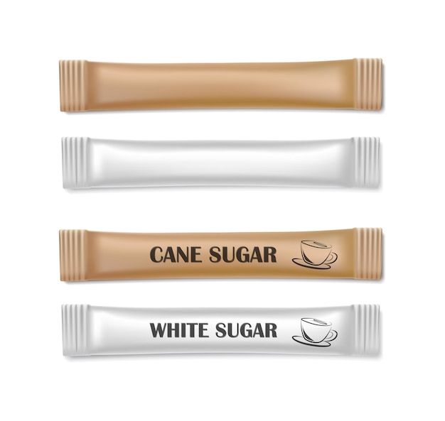 Free vector realistic vector icon set sugar sticks mockup white and cane sugar isolated