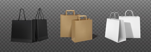 realistic vector icon White black and brown carton shopping bags Isolated on transparent backg