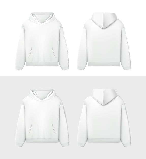 Free Vector realistic vector icon white mockup hoodie in side and back view men sweatshirt