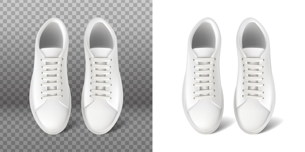 Free Vector realistic vector icon white running sneakers with lace sport shoes isolated on white and transpar